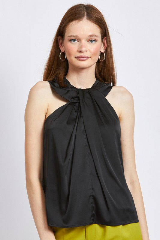 EMORY PARK Stylish Sleeveless Blouse with Twisted Collard