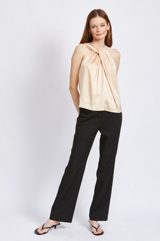 EMORY PARK Stylish Sleeveless Blouse with Twisted Collard