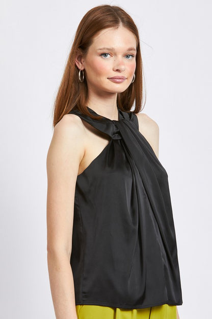 EMORY PARK Stylish Sleeveless Blouse with Twisted Collard