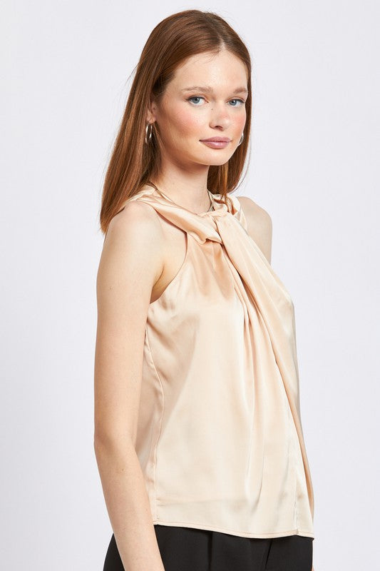 EMORY PARK Stylish Sleeveless Blouse with Twisted Collard