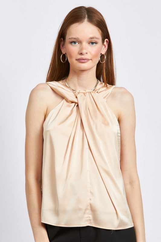 EMORY PARK Stylish Sleeveless Blouse with Twisted Collard