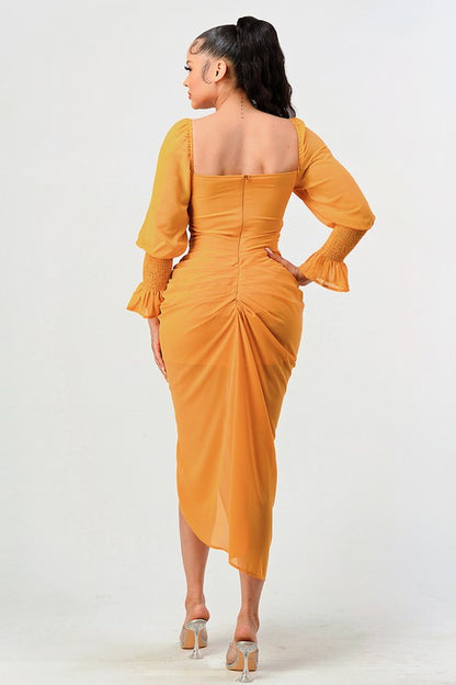 ATHINA Yellow Corset Cocktail Dress with a Front-side Split