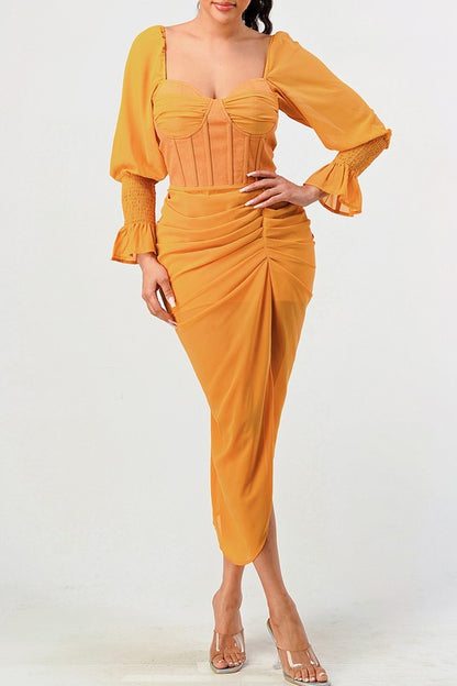 ATHINA Yellow Corset Cocktail Dress with a Front-side Split