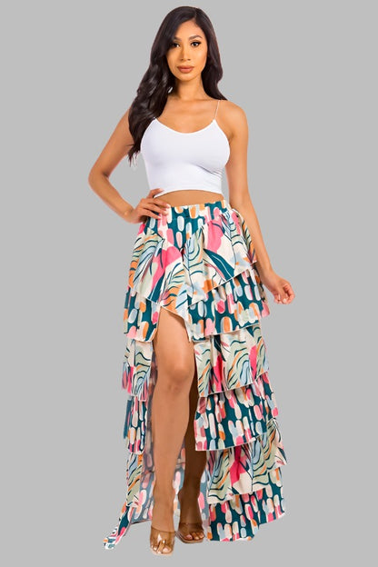 CLAUDE Tiered Dancing Skirt with High Split