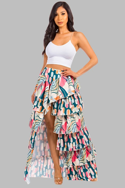 CLAUDE Tiered Dancing Skirt with High Split