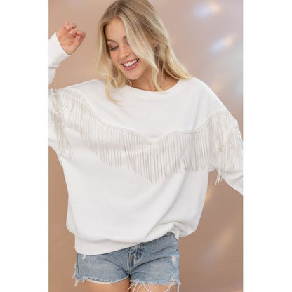 BLUE B Rhinestone Fringe Pullover Top