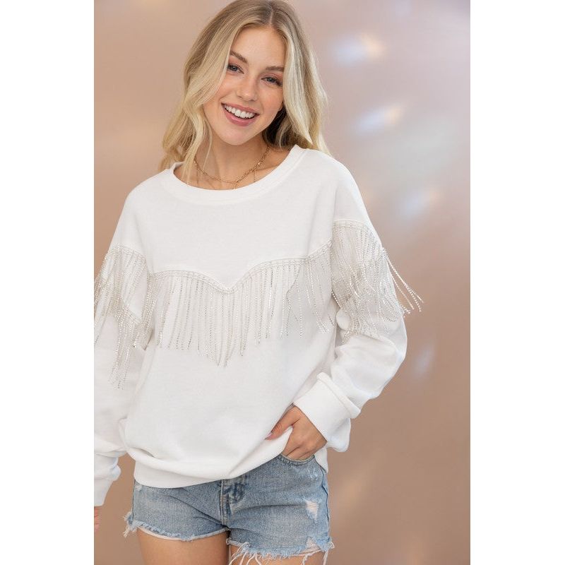 BLUE B Rhinestone Fringe Pullover Top