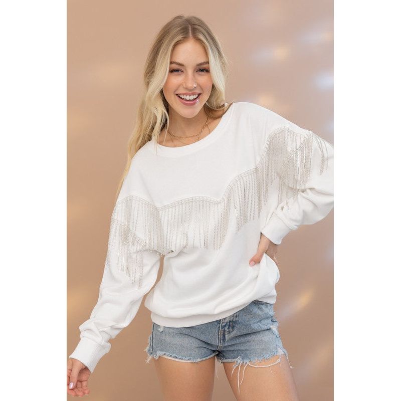 BLUE B Rhinestone Fringe Pullover Top