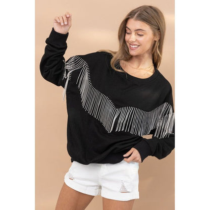 BLUE B Rhinestone Fringe Pullover Top