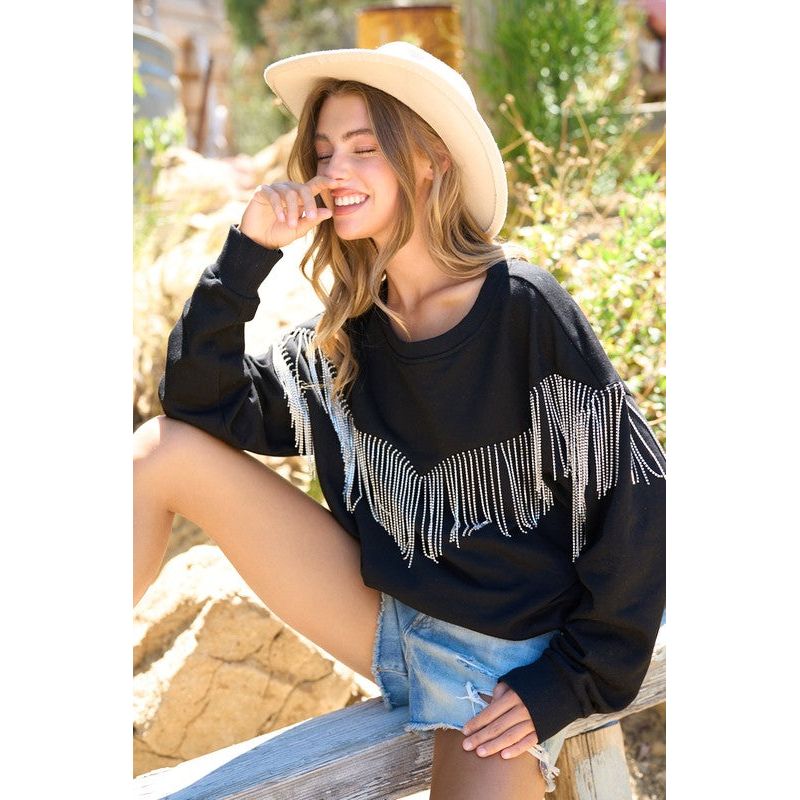 BLUE B Rhinestone Fringe Pullover Top Modish X Co. Miss Modish Boutique