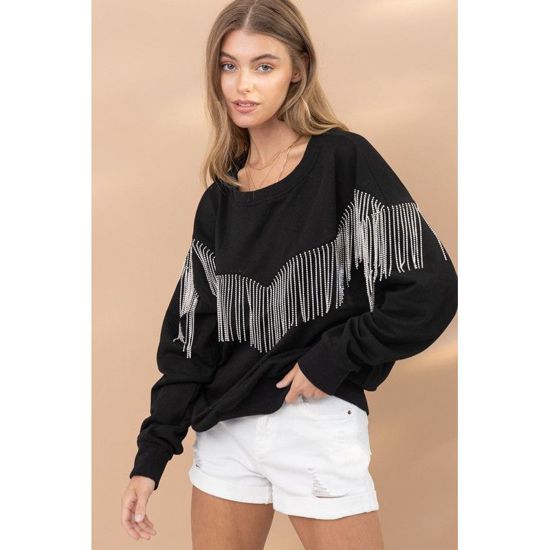 BLUE B Rhinestone Fringe Pullover Top