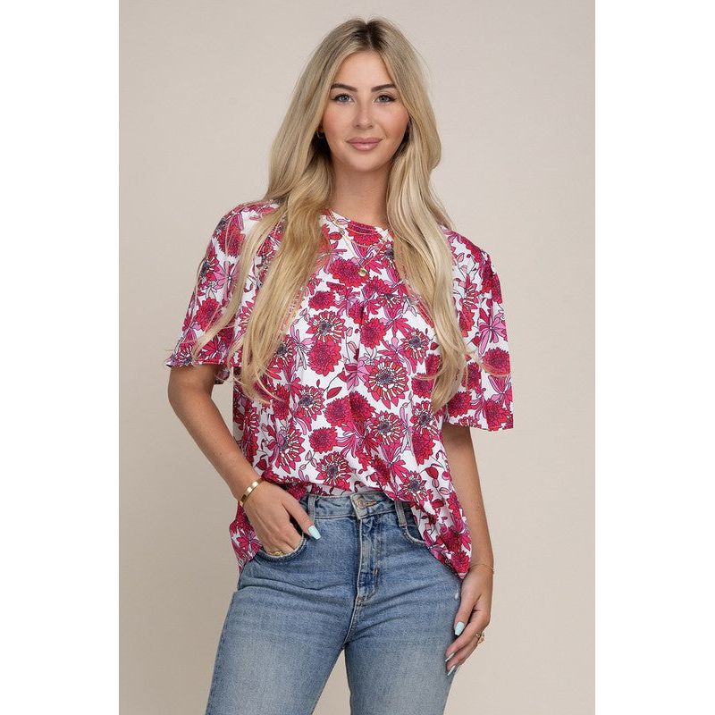 NUVI APPAREL Flutter Sleeve Floral Top