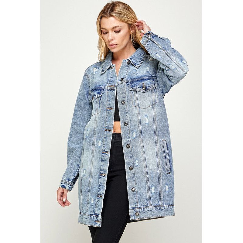 BLUE AGE Denim Third Quarter Washed Distressed Jacket