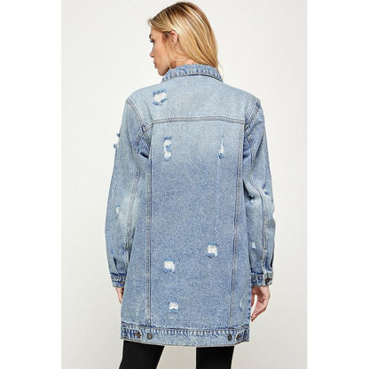 BLUE AGE Denim Third Quarter Washed Distressed Jacket