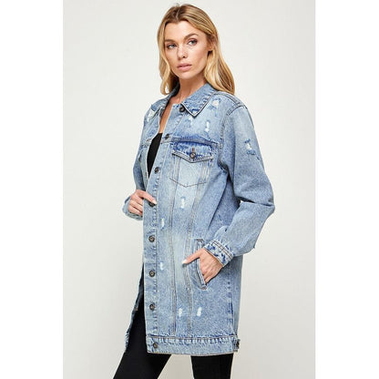 BLUE AGE Denim Third Quarter Washed Distressed Jacket