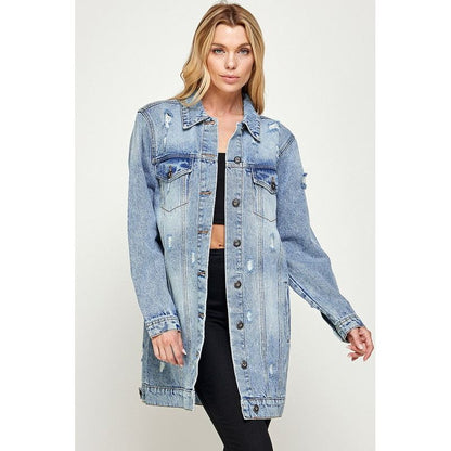 BLUE AGE Denim Third Quarter Washed Distressed Jacket