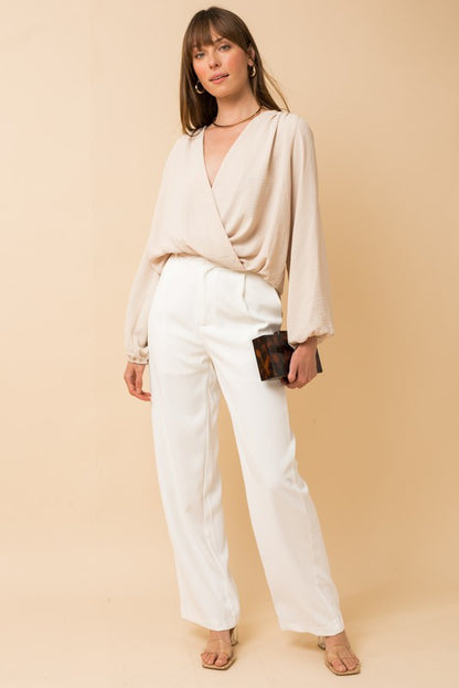 GILLI L/S Surplice Shoulder Shirring Top