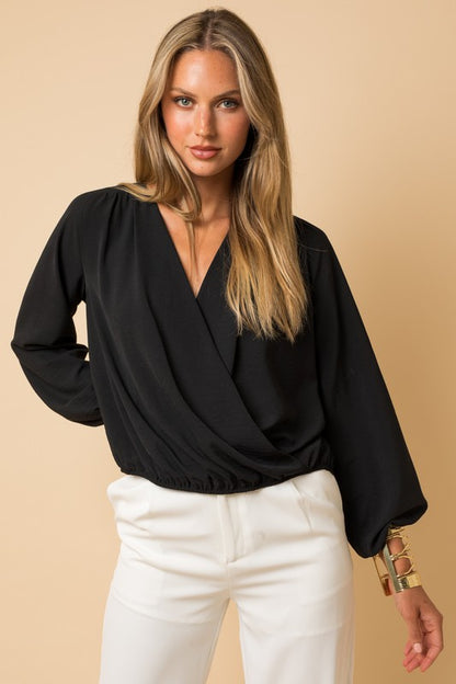 GILLI L/S Surplice Shoulder Shirring Top