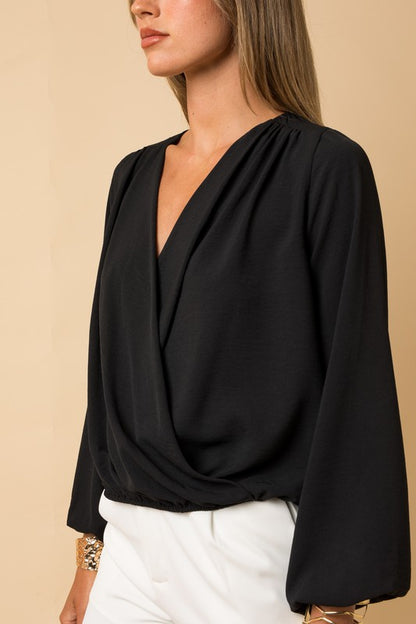 GILLI L/S Surplice Shoulder Shirring Top