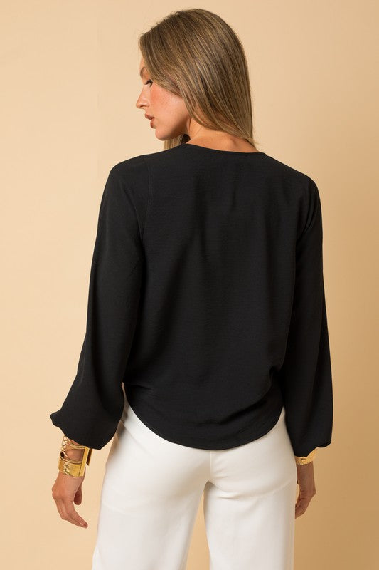 GILLI L/S Surplice Shoulder Shirring Top