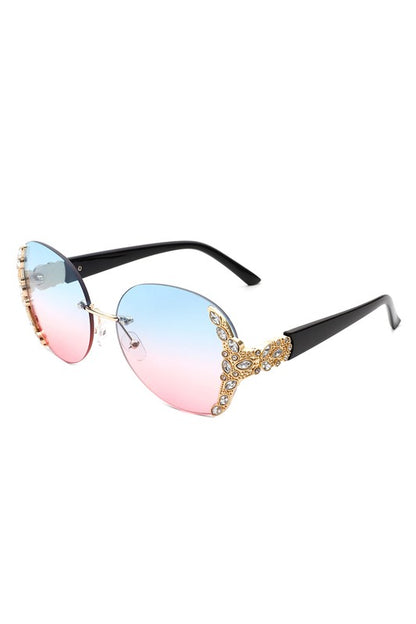 CRAMILLO EYEWEAR Women Rimless Round Rhinestone Oversize Sunglasses