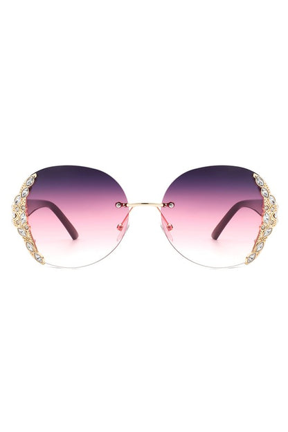 CRAMILLO EYEWEAR Women Rimless Round Rhinestone Oversize Sunglasses