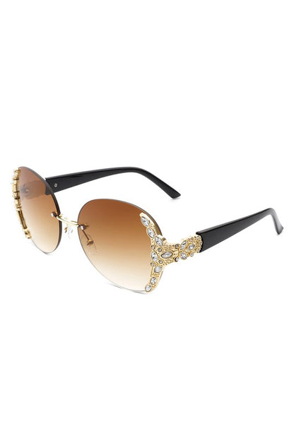 CRAMILLO EYEWEAR Women Rimless Round Rhinestone Oversize Sunglasses