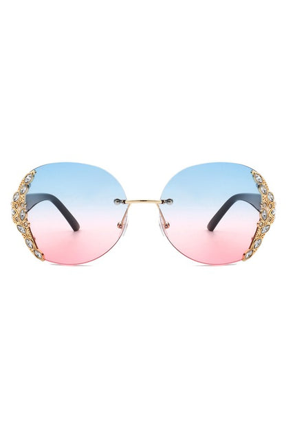 CRAMILLO EYEWEAR Women Rimless Round Rhinestone Oversize Sunglasses