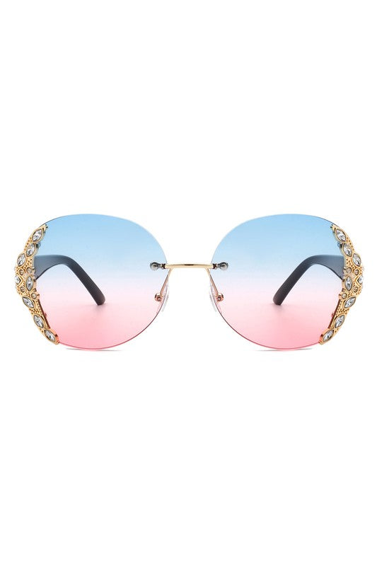 CRAMILLO EYEWEAR Women Rimless Round Rhinestone Oversize Sunglasses