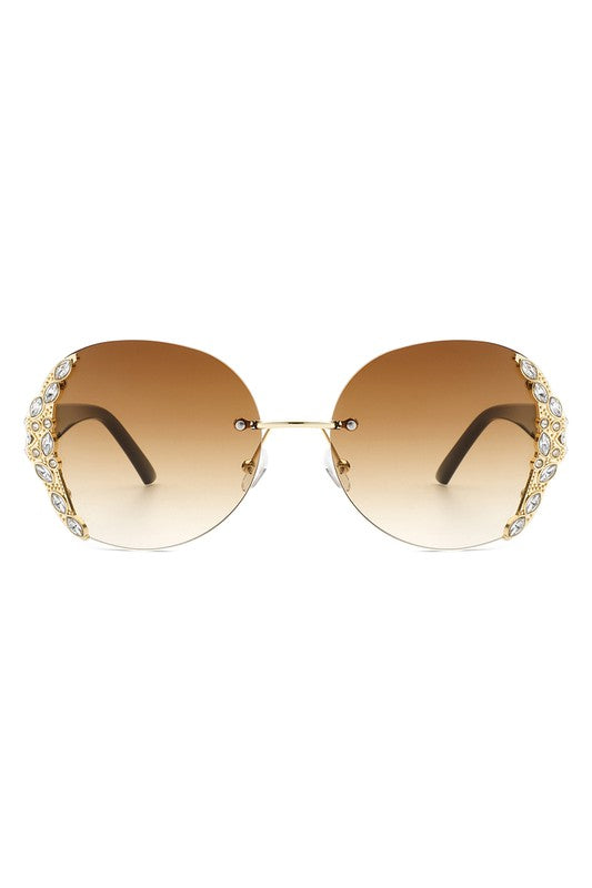 CRAMILLO EYEWEAR Women Rimless Round Rhinestone Oversize Sunglasses