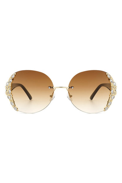 CRAMILLO EYEWEAR Women Rimless Round Rhinestone Oversize Sunglasses