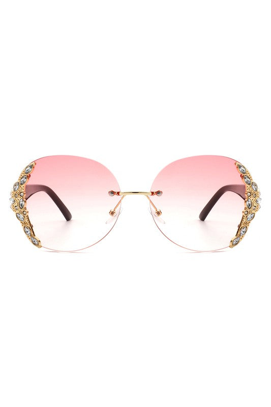 CRAMILLO EYEWEAR Women Rimless Round Rhinestone Oversize Sunglasses