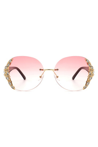 CRAMILLO EYEWEAR Women Rimless Round Rhinestone Oversize Sunglasses