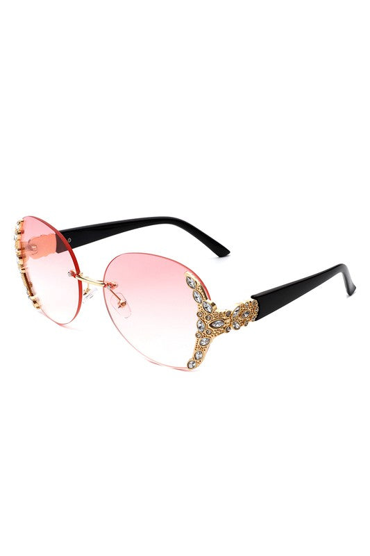 CRAMILLO EYEWEAR Women Rimless Round Rhinestone Oversize Sunglasses