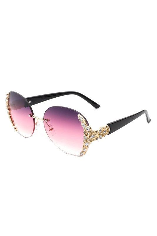 CRAMILLO EYEWEAR Women Rimless Round Rhinestone Oversize Sunglasses