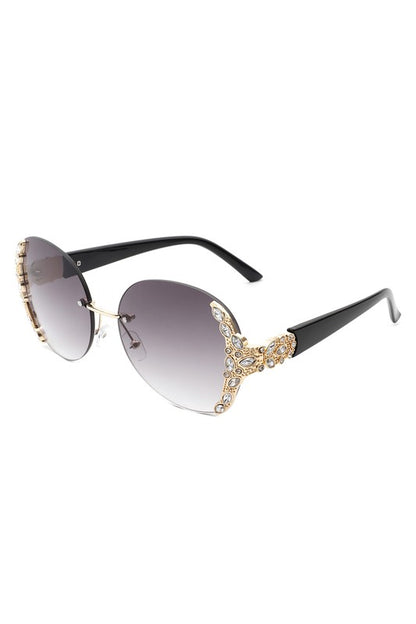 CRAMILLO EYEWEAR Women Rimless Round Rhinestone Oversize Sunglasses