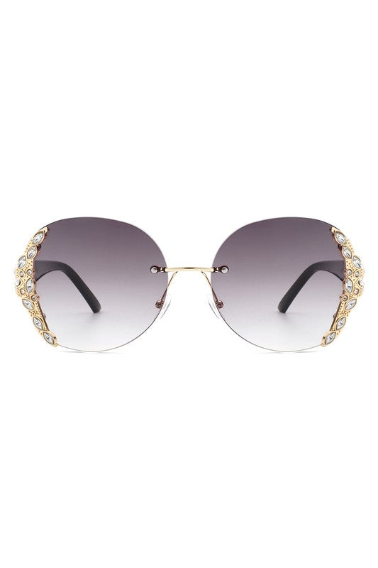 CRAMILLO EYEWEAR Women Rimless Round Rhinestone Oversize Sunglasses