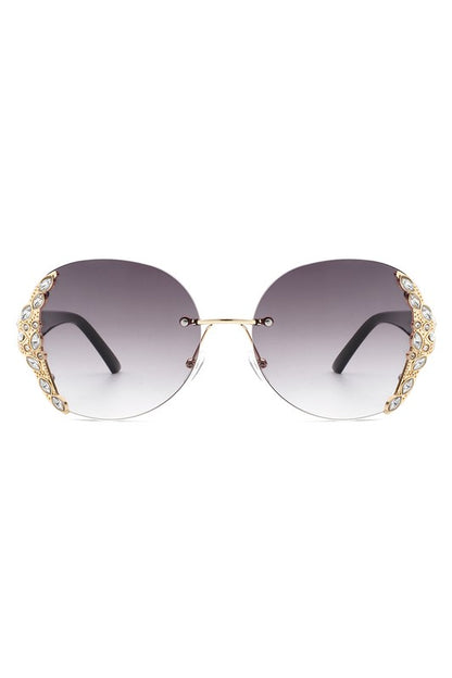 CRAMILLO EYEWEAR Women Rimless Round Rhinestone Oversize Sunglasses