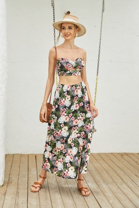 ANNVA USA's 2Pcs Floral Long Flare Skirt and Top Set