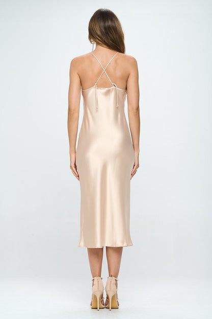 RENEE C. Romantic Formal Satin Bias Slip Dress with Slit