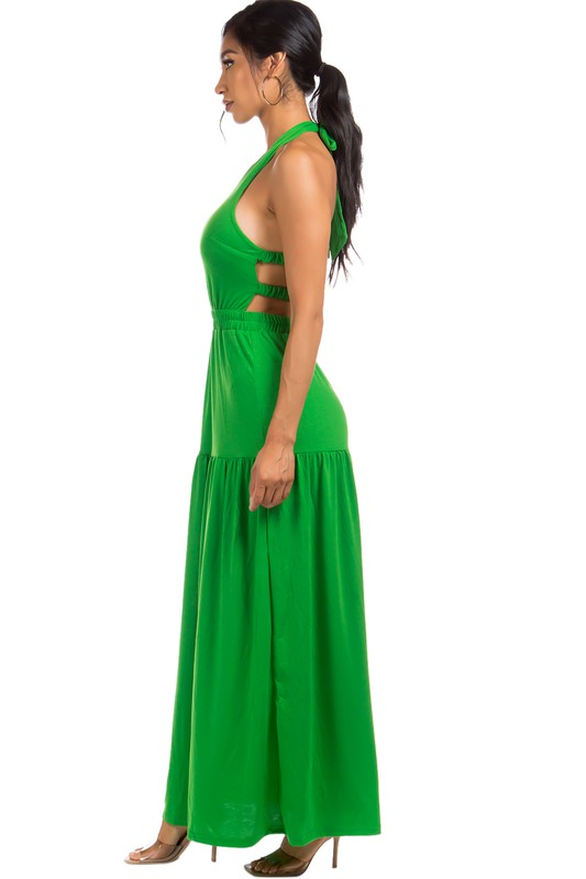 CLAUDE Green Open-back Maxi Dress