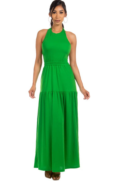 CLAUDE Green Open-back Maxi Dress