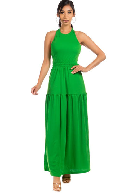 CLAUDE Green Open-back Maxi Dress