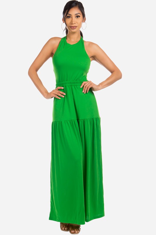 CLAUDE Green Open-back Maxi Dress