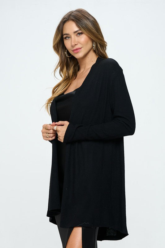 Renee C. Women's Black Brushed Knit Draped Cardigan with Cashmere Feel