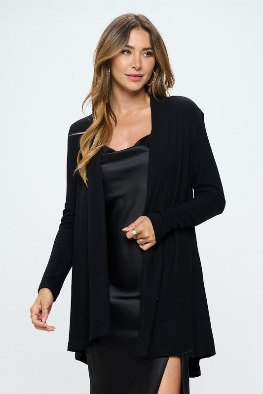 Renee C. Women's Black Brushed Knit Draped Cardigan with Cashmere Feel