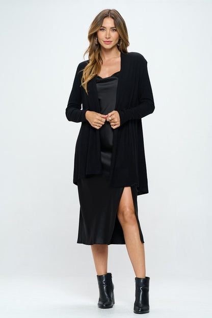 Renee C. Women's Black Brushed Knit Draped Cardigan with Cashmere Feel