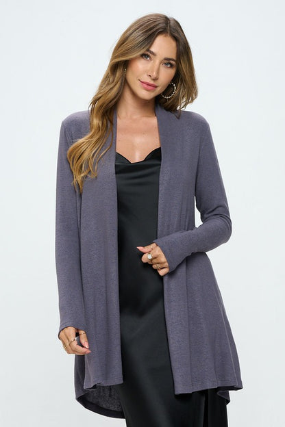 Renee C. Women's Brushed Knit Draped Cardigan with Cashmere Feel in Dark Cement