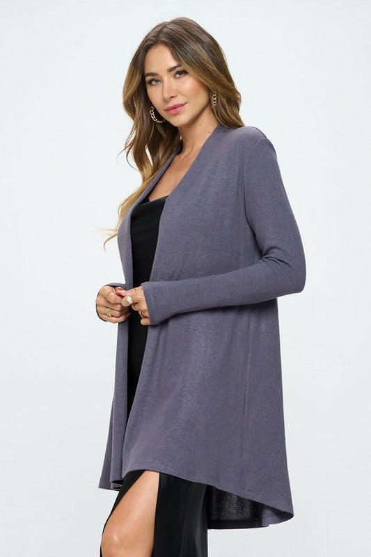 Renee C. Women's Brushed Knit Draped Cardigan with Cashmere Feel in Dark Cement