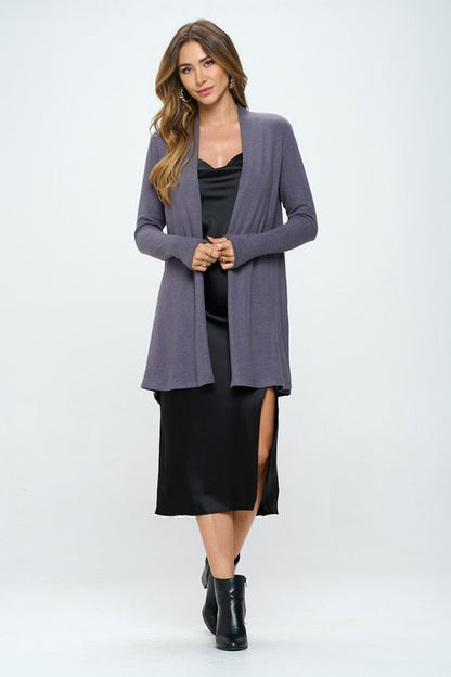 Renee C. Women's Brushed Knit Draped Cardigan with Cashmere Feel in Dark Cement